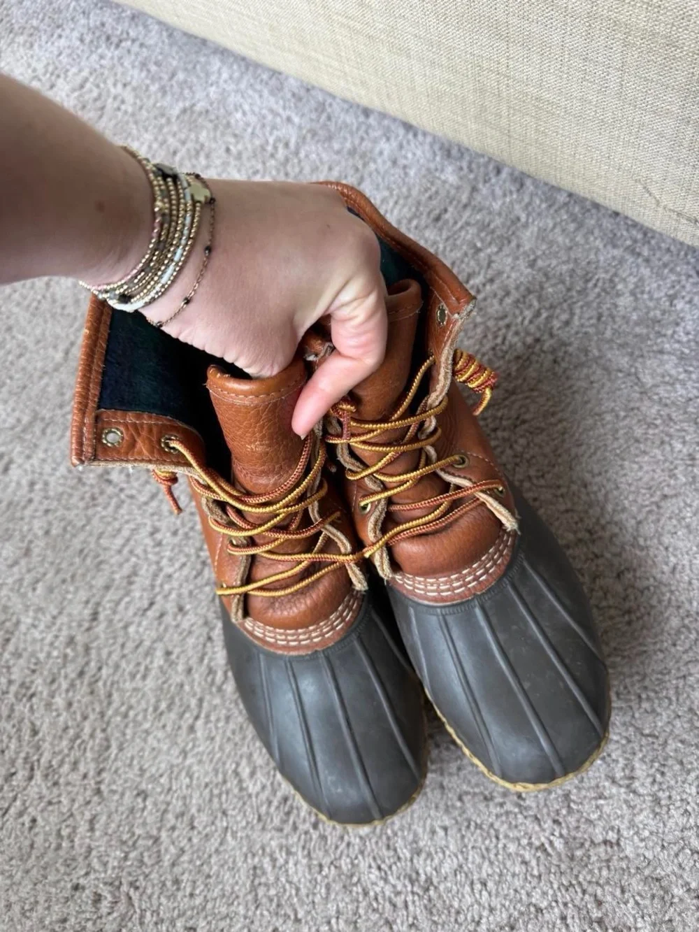 L.L. Bean Brown Leather and Black Rubber Bean Boots